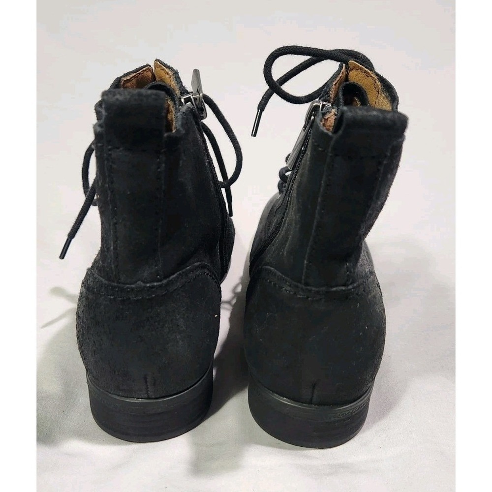 EARTH Janel 9W Leather Black Combat Ankle Boots Lace Up Side‎ Zip Rubber Sole - Picture 5 of 8